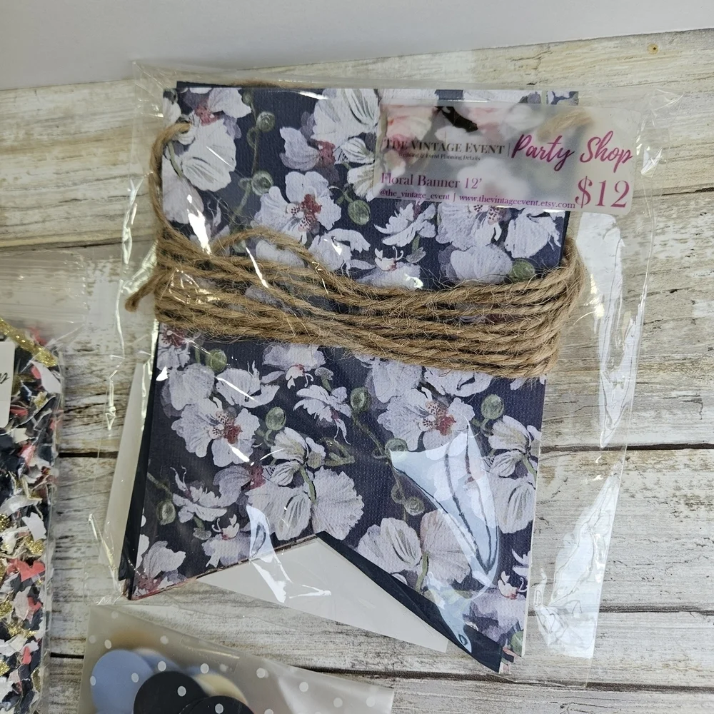 Floral Party Decor Set with Banner and Confetti
